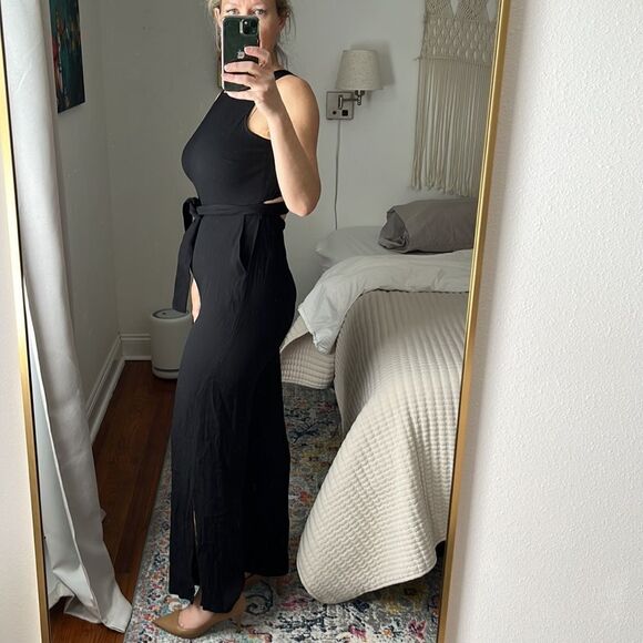 Halogen Criss Cross Black Sleeveless High Neck Jumpsuit Black Size XS - Picture 4 of 9